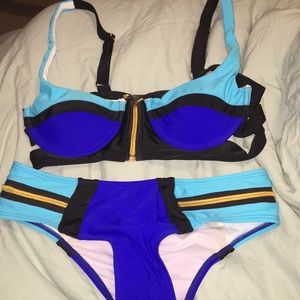 Royal blue and light blue bikini set